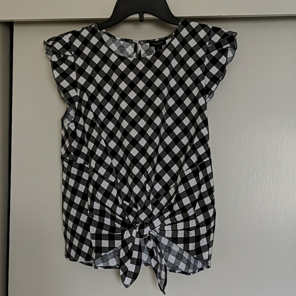 Ann Taylor front tie checked top